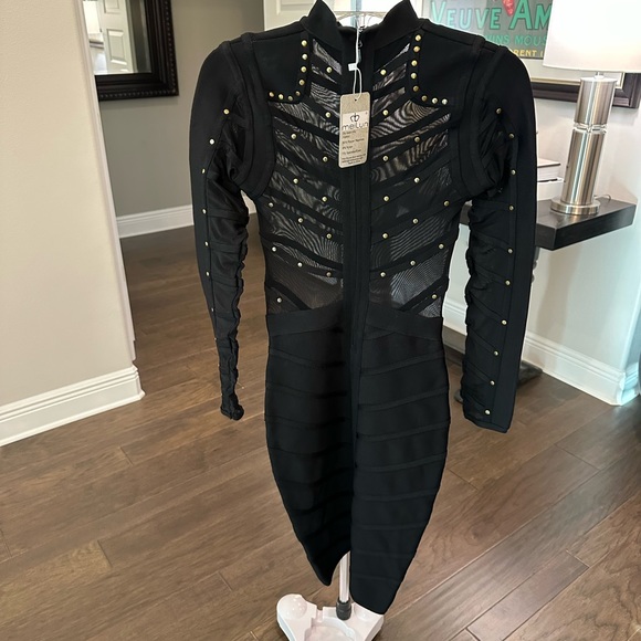 NWT Meilun Bandage Studded Bodycon Dress Strap Party Dress, Small - Picture 3 of 4